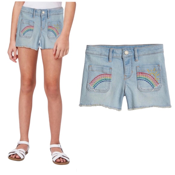 GAP GIRLS Rainbow Embroidered Shortie Cut Off Denim Shorts NWT - Picture 1 of 11